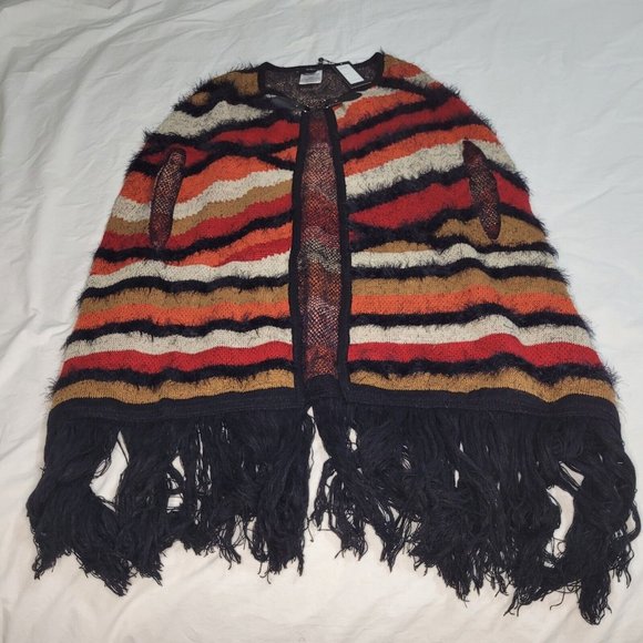 VERTIGO PARIS‎ CAPE PONCHO Burnt Orange Fringe SIZE L/XL NWT Women's - Picture 5 of 9